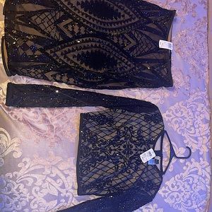 2 PC Black sequence skirt and top